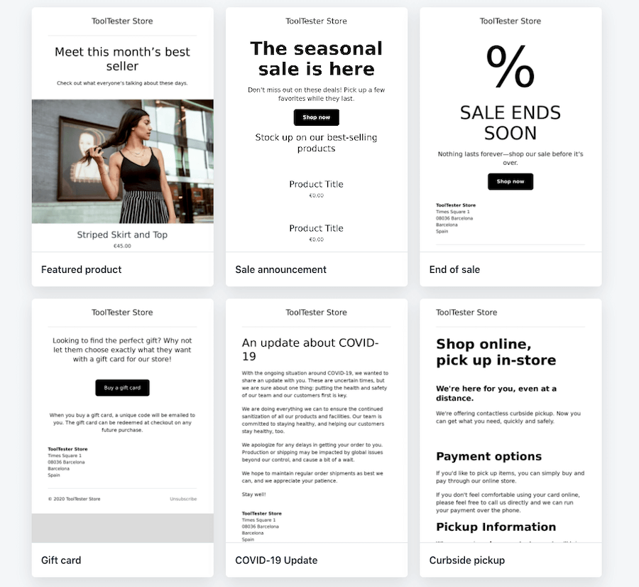 shopify email templates