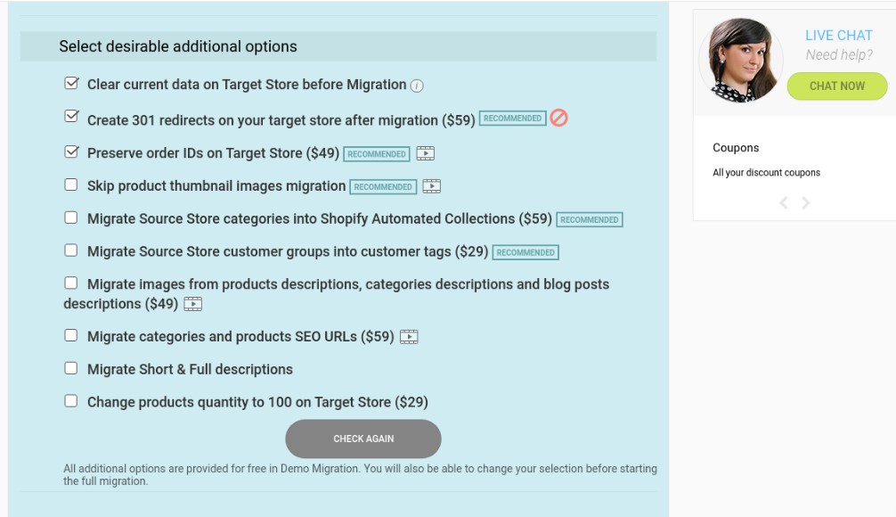 Select desirable additional options