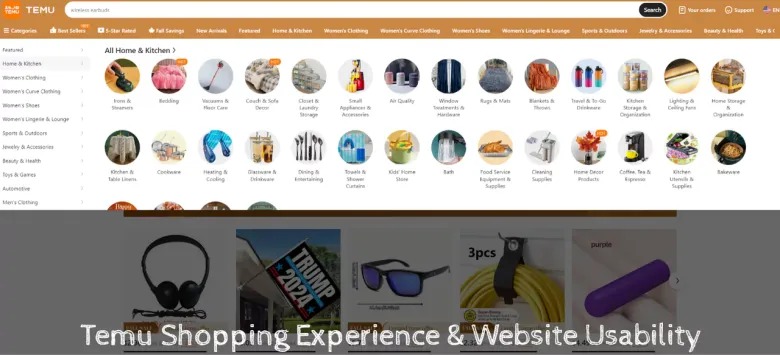 User Experience Interface on Temu’s website